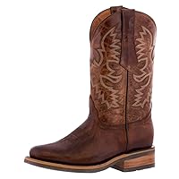 Mens Cognac Western Leather Cowboy Boots Rodeo Saddle Roper Toe