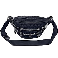 Women Waist Bags Skull Printing PU Leather Belt Bag Fanny Pack Crossbody Bumbag with Chain(Black)