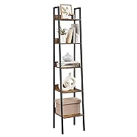 VASAGLE Bookshelf, 5-Tier Narrow Bookcase, Ladder Shelf for Home Office, Living Room, Bedroom, Kitchen, Rustic Brown and Ink Black ULLS109B01