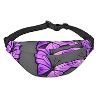 Purple Butterflies Adjustable Belt Hip Bum Bag Fashion Water Resistant Hiking Waist Bag for Traveling Casual Running Hiking Cycling