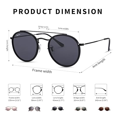 Pro Acme Double Bridge Round Sunglasses for Women Men 100% Crystal Real  Glass Lens Retro UV400 Protection