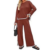 ZESICA Women's 2 Piece Outfits Set 2024 Casual Long Sleeve Knit Pullover Top and Wide Leg Pants Sweatsuit Lounge Sets