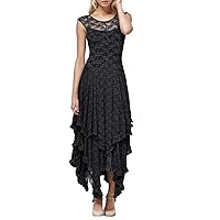 XJYIOEWT Maxi Dress,Women's Fashion Irregular High and Low Lace Skirt Sexy Long Dress Casual Dress Outfits for Women