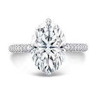Kiara Gems 5.20 Carat Oval Diamond Moissanite Engagement Ring Wedding Ring Eternity Band Vintage Solitaire Halo Hidden Prong Setting Silver Jewelry Anniversary Ring Gift