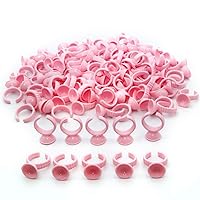 G2PLUS 100PCS Pink Disposable Plastic Nail Art Tattoo Glue Rings Holder Eyelash Extension Rings Adhesive Pigment Holders Finger Hand Beauty Tools (Pink)