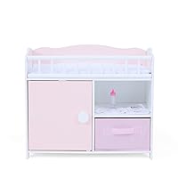 Olivia's Little World Polka Dot Princess Wooden Baby Doll Crib with Under-The-Crib Storage Featuring a Cabinet with Door and Two Cubbies, Pink and White
