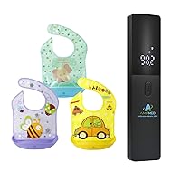 Amplim Baby Care Bundle Baby Feeding Bib (3-Pack) Toddler/Baby Bibs and Touchless Infrared Digital Forehead Thermometer