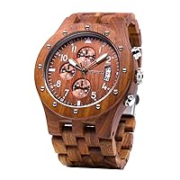 BEWELL Men's Wooden Watches Chronograph Analogue Quartz Watch with Wood Bracelet W109D