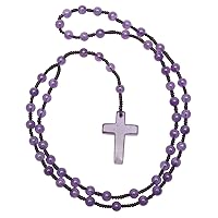 TUMBEELLUWA Cross Pendant Beaded Necklace for Men Women, Catholic Rosary Hand Knotted Necklace