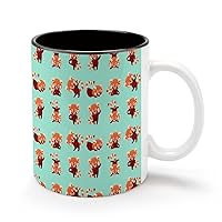 Red Panda Set 11Oz Coffee Mug Personalized Ceramics Cup Cold Drinks Hot Milk Tea Tumbler with Handle and Black Lining
