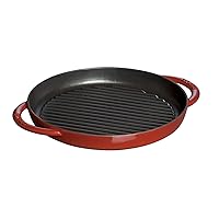 Staub 40510-309 Pure Grill Round Cherry, 10.2 inches (26 cm), Double Handed, Cast Enamel, Induction Compatible, Grill & Frying Pan