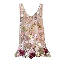Women Bohemian Floral Scalloped Hem Chiffon Tank Tops Summer Sleeveless Flowy Comfy Trendy Casual Loose Fit T-Shirts