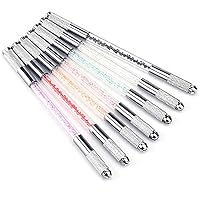 Microblading Pens 7pcs Double-headed Eyebrow Embroidery Tattoo Pens Crystal Handle Flat and Round Needle Pen Holder
