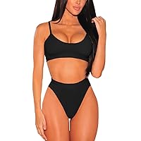 Women's Push Up Spaghetti Straps High Waisted Cheeky Two Piece Swimsuit
