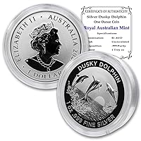 2022 1 oz Australian Silver Dusky Dolphin Coin Brilliant Uncirculated (BU - in Capsule) with Certificate of Authenticity $1 Mint State