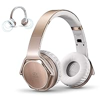 Bluetooth Headphones Over-Ear 2 in 1 Cordless Foldable Twist-Out Speaker Wireless Stereo Bass Headphone with NFC FM Radio/AUX/TF Card Slot Sports Retractable Headband Headset (Gold)