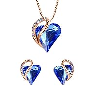 Leafael Infinity Love Crystal Heart Bundle Jewelry Set with Sapphire Blue Pendant Necklace Healign Stone Crystal for Protection Gifts for Women Necklace Earrings, 18K Rose Gold Plated