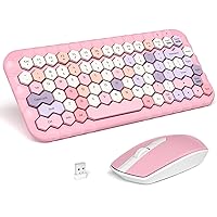 MOFII Wireless Keyboard and Mouse, Computer Keyboard with Hexagon Keycaps, USB Receiver Connection for Windows, Laptop/PC/Desktop/Notebook (Pink Colorful)