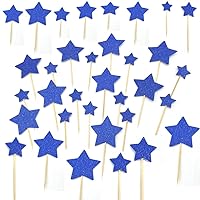 Twinkle Twinkle Little Star Cupcake Toppers Glitter Mini Birthday Cake Snack Decorations Picks Suppliers Party Accessories for Wedding Baby Shower 40PC (Navy Blue)