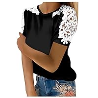 Womens Short Sleeve Scooped Neck Lace Workout Tops Casual Puff Sleeve Soprt Tees Crewneck Womens Tshirts