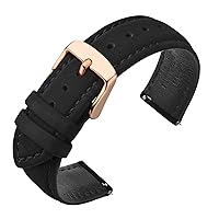 ANNEFIT 18mm Watch Band with Stainless Steel Rose Gold Buckle, Vintage Nubuck Suede Soft Leather watch Strap with Quick Release (Black)