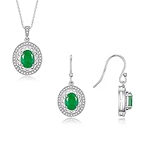 Matching Jewelry Set 14K White Gold Princess Diana Inspired: Ring & Pendant Necklace with 18