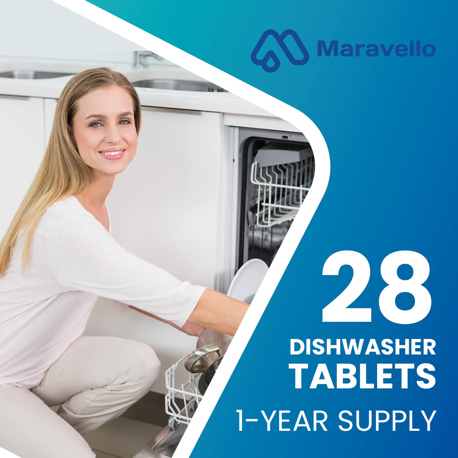 Maravello Dishwasher Cleaner And Deodorizer, Extra Clean Dishwasher Tablets, Remove Limescale, Grease and Odor, Septic Tank Safe- 28 Tablets, 12 Months Supply