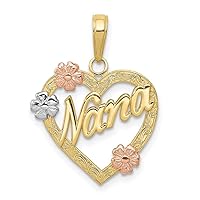 17mm 10k Tri color Gold Nana In Love Heart With Flowers Pendant Necklace Jewelry for Women