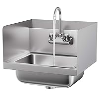 Giantex Stainless Steel Hand Washing Sink with Wall Mount Faucet & Side Splashes Commercial Kitchen Heavy Duty Hot & Cold Temperature Water Inlet Washing Basin, Silver