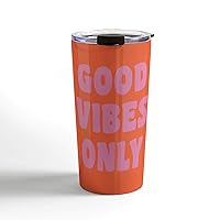 Society6 June // Journal Retro Good Vibes Only Lettering in Pink and Orange Travel Mug, 20oz