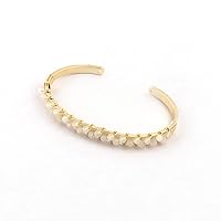 Small Beads Adjustable Bangle Gemstone Brass Gold Plated Brown Cat's Eye Cuff Bracelet