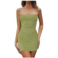 Sexy Dresses for Women 2023 Two Piece Mini Y2k Skirt Sets Going Out Crop Tops Bodycon Dress Crop Tube Top