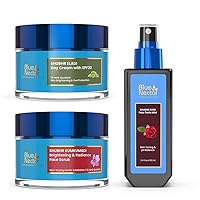 Blue Nectar Kumkumadi Day Face Cream, Saffron Face Scrub and Rose Face Toner Water (2 * 1.7 Oz+3.4 Fl oz)