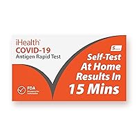 iHealth COVID-19 Antigen Rapid Test, 1 Pack, 5 Tests Total, FDA EUA Authorized OTC at-Home Self Test, Results in 15 Minutes with Non-invasive Nasal Swab, Easy to Use & No Discomfort