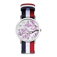 Sakura Tree Cherry Blossoms Men's Fashion Watches Sport Nylon Strap Wrist Watch Casual Quartz Wristwatch