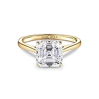 ISAAC WOLF Lab Created 10k Solid Gold 3.50 CT Asscher Cut Moissanite Diamond Solitaire Bridal Ring in Yellow, White OR Rose GOLD
