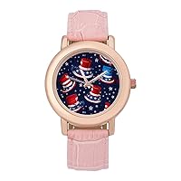 Magic Hat USA Flag Pattern Women's Watches Classic Quartz Watch with Leather Strap Easy to Read Wrist Watch