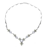 NOVICA Handmade .925 Sterling Silver Cultured Freshwater Pearl Peridot Pendant Necklace Link India Gemstone Birthstone 'Full Moon Garden'