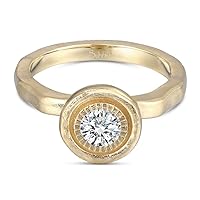 Boheme Lava 18K Yellow Gold Organic Bridal Solitaire Halo Engagement Ring With GIA Certified Natural Center Diamond
