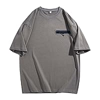 Shirts for Men Short Sleeve Crewneck Classic T-Shirt 2024 Personality Everyday Tee Casual Summer Loose Tops with Pocket