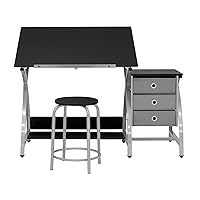 SD STUDIO DESIGNS 2 Piece Comet Center Plus, Craft Table and Matching Stool Set with Storage and Adjustable Top, 50x23.75x29.5 inches, Silver/Black