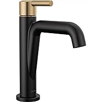 Delta Faucet Nicoli Matte Black Bathroom Faucet, Black/ Gold Single Hole Bathroom Sink Faucet, Single Handle Bathroom Faucet, Pop-Up Drain Assembly, Matte Black/ Champagne Bronze 15849LF-GZ