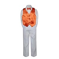 Leadertux 4pc Formal Little Boys Orange Vest Bow Tie Sets White Pants Suits S-7