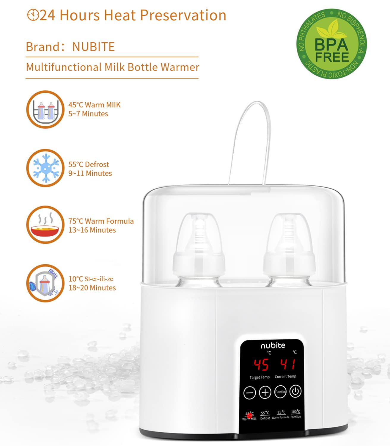 Milk Warmer for Baby, Bottle Warmer for Breastmilk Thawing, Bottle Steril-izer, Food Steamer, Water Warmer for Formula, LCD Display Accurate Temperature Adjustment, 24H Constant Mode