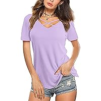 Womens Tops,Summer Short Sleeve V Neck Shirt Casual Sexy Solid Plus Size Loose Tees Top Fashion Blouse