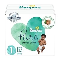 Pampers Pure Protection Diapers - Size 1, 132 Count, Hypoallergenic Premium Disposable Baby Diapers
