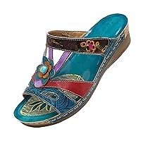 Women Bohemian Print Sandals with Floral Across The Top Platform Sandals High Heels Roman Wedge Sandals Summer Shoes