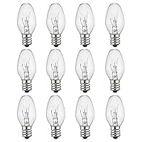 C7 Night Light Bulb 4 Watt,E12 Candelabra Base, 15 Lumens，Incandescent Light Bulb, Clear, Soft White - 12 Pack