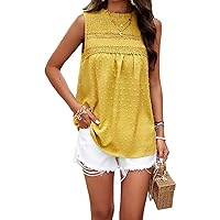 Women Loose Sleeveless Blouse Tank Tops Solid Color Lace Collar Polka Dots Pringting Summer Fashion Casual Shirts