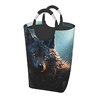Laundry Basket Freestanding Laundry Hamper Fantasy Wolf Collapsible Clothes Baskets Waterproof Tall Dirty Clothes Hamper for Dorm Bathroom Laundry Room Storage Washing Bin
